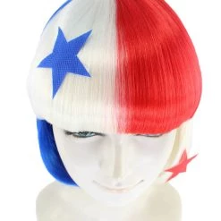 FLAGWIGS Panama Flag Sport Party Bob Wig | National Pride Red White Blue Wig | Premium Breathable Capless Cap Women's