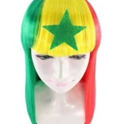 FLAGWIGS Senegal Flag Sport Party Long Bob Wig | Multicolor Long Straight Wig | Premium Breathable Capless Cap Women's 15 FLAGWIGS Senegal Flag Sport Party Long Bob Wig | Multicolor Long Straight Wig | Premium Breathable Capless Cap Women's