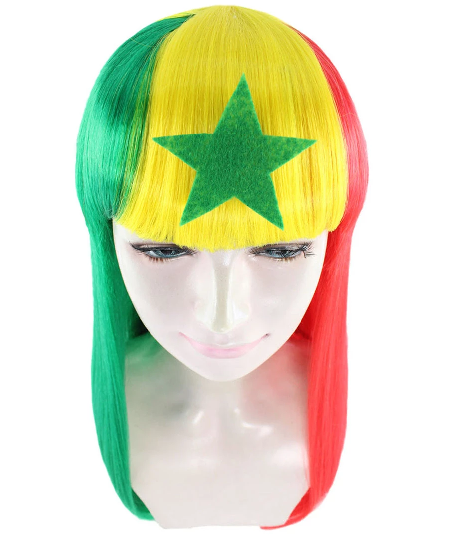 FLAGWIGS Senegal Flag Sport Party Long Bob Wig | Multicolor Long Straight Wig | Premium Breathable Capless Cap Women's 7 FLAGWIGS Senegal Flag Sport Party Long Bob Wig | Multicolor Long Straight Wig | Premium Breathable Capless Cap Women's