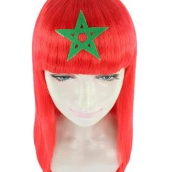 FLAGWIGS Women's Morocco Flag Sports Party Long Bob Wig | Premium Breathable Capless Cap 15 FLAGWIGS Women's Morocco Flag Sports Party Long Bob Wig | Premium Breathable Capless Cap