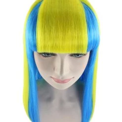 FLAGWIGS Sweden Flag Sport Party Long Bob Wig | Sexy Cosplay Party Halloween Wig | Premium Breathable Capless Cap Women's