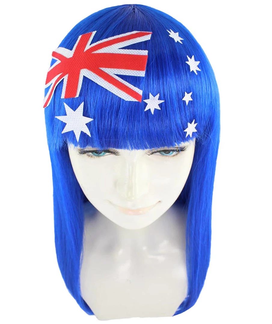 FLAGWIGS Australian Flag Sport Party Long Bob Wig | Premium Breathable Capless Cap Women's 7 FLAGWIGS Australian Flag Sport Party Long Bob Wig | Premium Breathable Capless Cap Women's