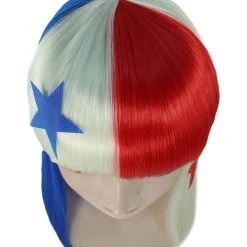 FLAGWIGS Panama Flag Sport Party Long Bob Wig | National Pride White Red Blue Wig | Premium Breathable Capless Cap Women's