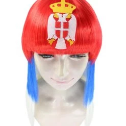 FLAGWIGS Women's Serbia Flag Sport Party Long Bob Wig | Red Blue White Wig | Premium Breathable Capless Cap 15 FLAGWIGS Women's Serbia Flag Sport Party Long Bob Wig | Red Blue White Wig | Premium Breathable Capless Cap