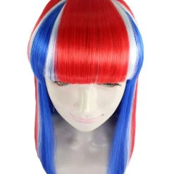 FLAGWIGS Iceland Flag Sport Party Long Bob Wig | National Pride Red White Blue Wig | Premium Breathable Capless Cap