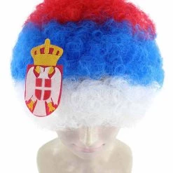 FLAGWIGS Serbia Flag Sport Afro Wig | Jumbo Super Size White Blue Red Wig Women's 17 FLAGWIGS Serbia Flag Sport Afro Wig | Jumbo Super Size White Blue Red Wig Women's