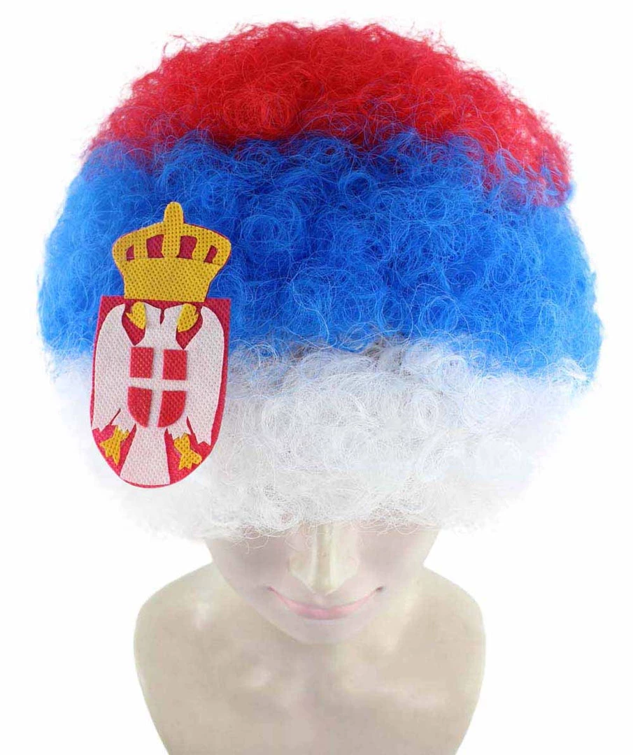 FLAGWIGS Serbia Flag Sport Afro Wig | Jumbo Super Size White Blue Red Wig Women's 8 FLAGWIGS Serbia Flag Sport Afro Wig | Jumbo Super Size White Blue Red Wig Women's