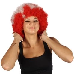FLAGWIGS Denmark Flag Sport Afro Wig | National Pride Red Halloween Wig