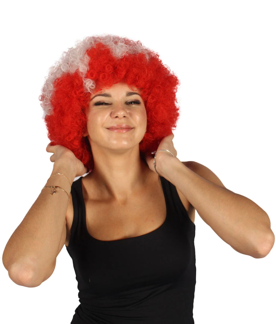 FLAGWIGS Denmark Flag Sport Afro Wig | National Pride Red Halloween Wig 1 FLAGWIGS Denmark Flag Sport Afro Wig | National Pride Red Halloween Wig