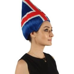 FLAGWIGS Iceland Flag Sport Troll Wig | National Pride Red Blue White Wig | Premium Breathable Capless Cap