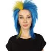 FLAGWIGS Women's Sweden Flag Sport Mullet Wig | Yellow Blue Colorful Party Wig | Premium Breathable Capless Cap