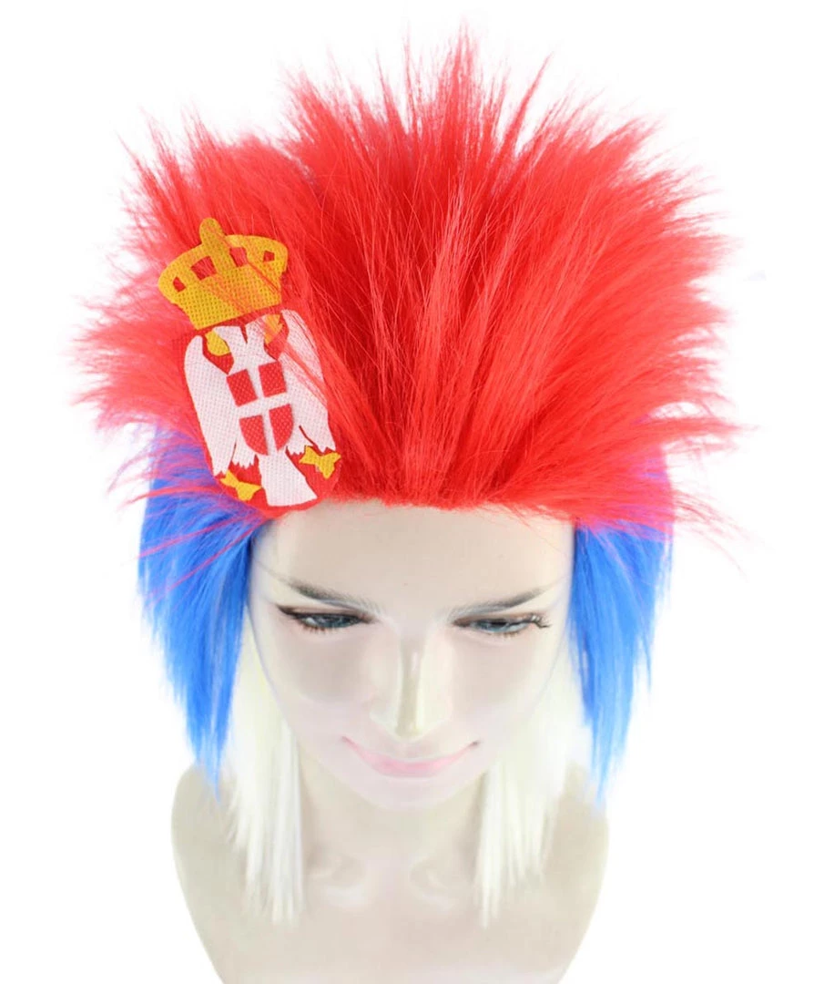 FLAGWIGS Women's Serbia Flag Sport Mullet Wig | Red Blue White Wig | Premium Breathable Capless Cap 5 FLAGWIGS Women's Serbia Flag Sport Mullet Wig | Red Blue White Wig | Premium Breathable Capless Cap