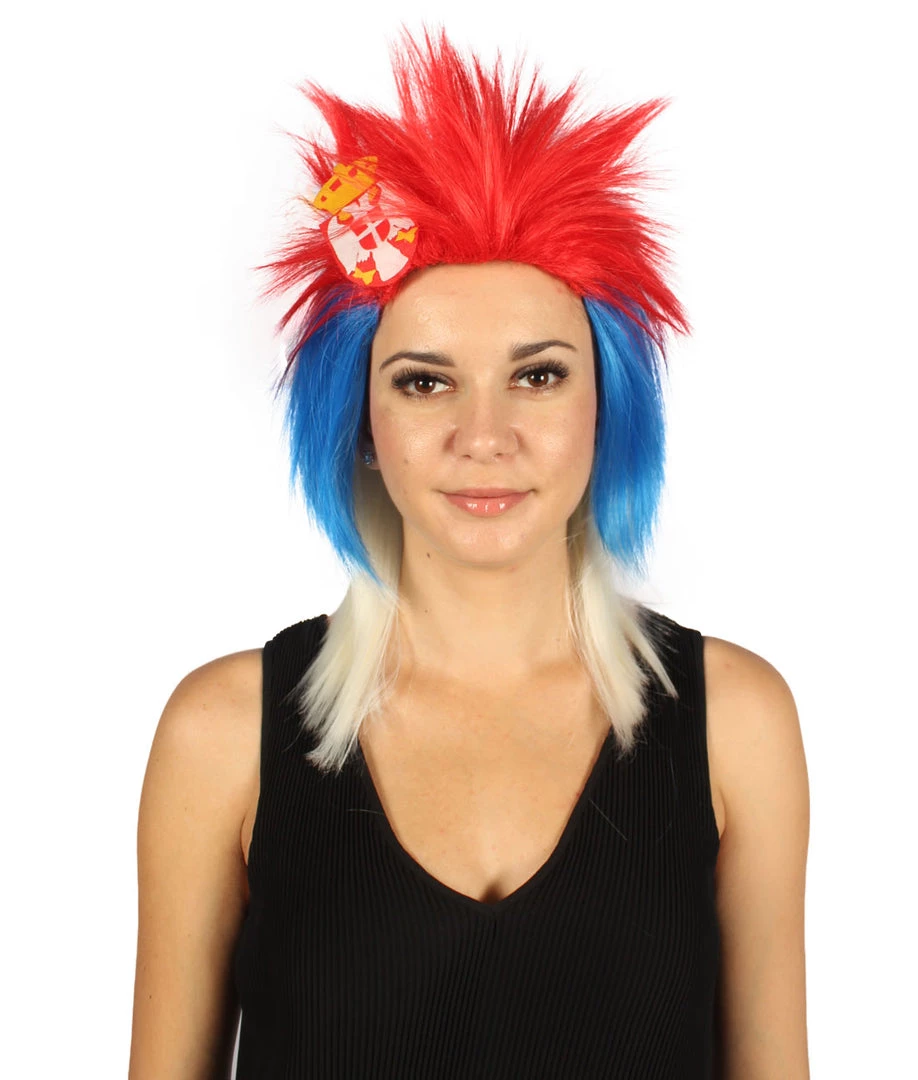 FLAGWIGS Women's Serbia Flag Sport Mullet Wig | Red Blue White Wig | Premium Breathable Capless Cap 1 FLAGWIGS Women's Serbia Flag Sport Mullet Wig | Red Blue White Wig | Premium Breathable Capless Cap