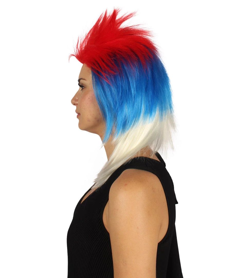 FLAGWIGS Women's Serbia Flag Sport Mullet Wig | Red Blue White Wig | Premium Breathable Capless Cap 2 FLAGWIGS Women's Serbia Flag Sport Mullet Wig | Red Blue White Wig | Premium Breathable Capless Cap