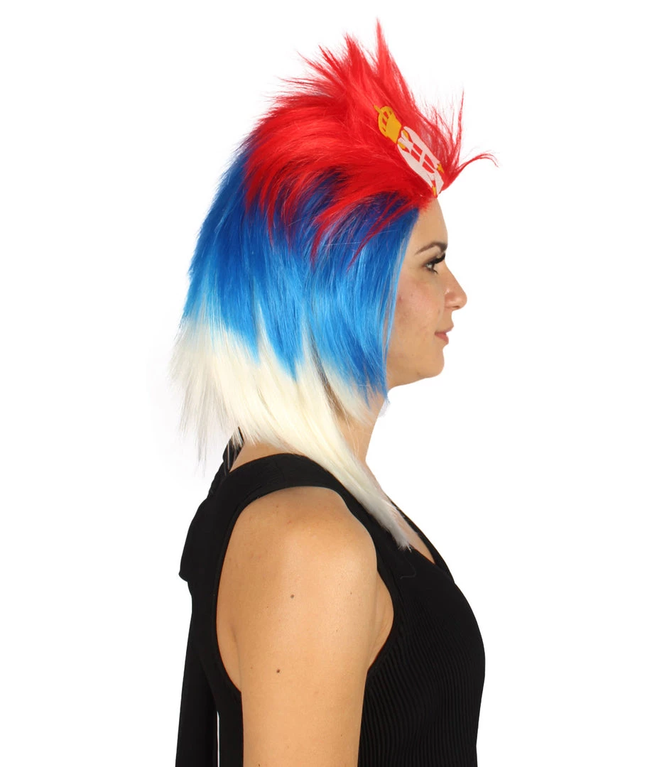 FLAGWIGS Women's Serbia Flag Sport Mullet Wig | Red Blue White Wig | Premium Breathable Capless Cap 4 FLAGWIGS Women's Serbia Flag Sport Mullet Wig | Red Blue White Wig | Premium Breathable Capless Cap