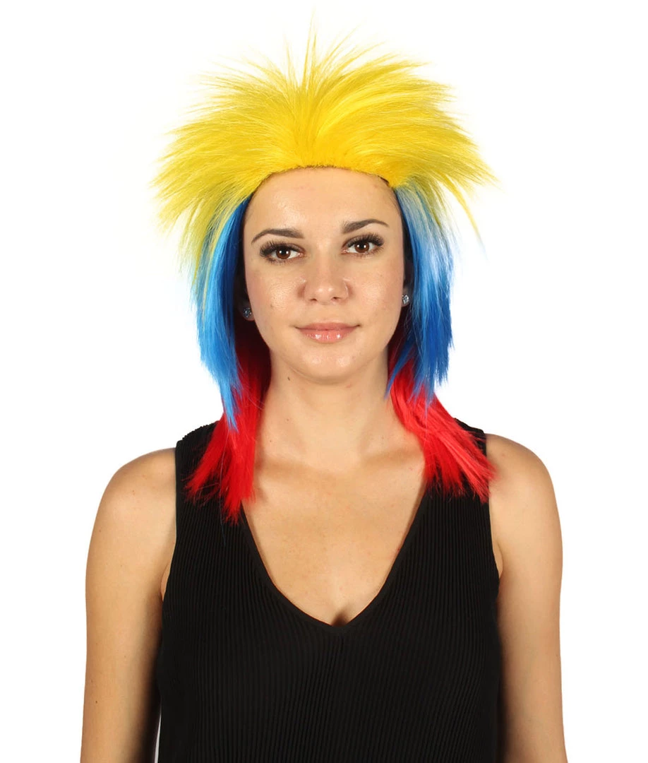FLAGWIGS Colombia Flag Sport Mullet Wig | Patriotic Character Cosplay Halloween Wig | Premium Breathable Capless Cap 1 FLAGWIGS Colombia Flag Sport Mullet Wig | Patriotic Character Cosplay Halloween Wig | Premium Breathable Capless Cap