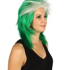 FLAGWIGS Women's Saudi Arabia Flag Sport Mullet Wig | White Green Middle East Wig | Premium Breathable Capless Cap