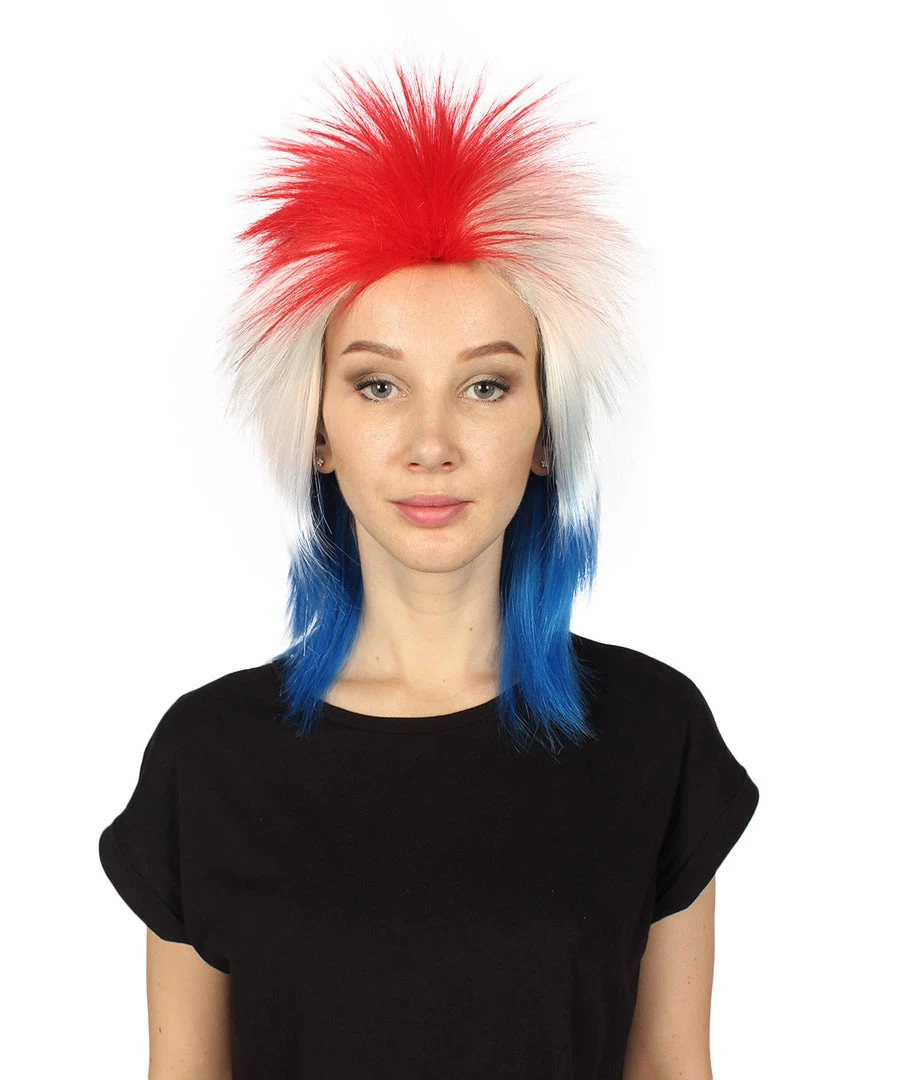 FLAGWIGS Costa Rica Flag Sport Mullet Wig | Premium Breathable Capless Cap Women's 1 FLAGWIGS Costa Rica Flag Sport Mullet Wig | Premium Breathable Capless Cap Women's