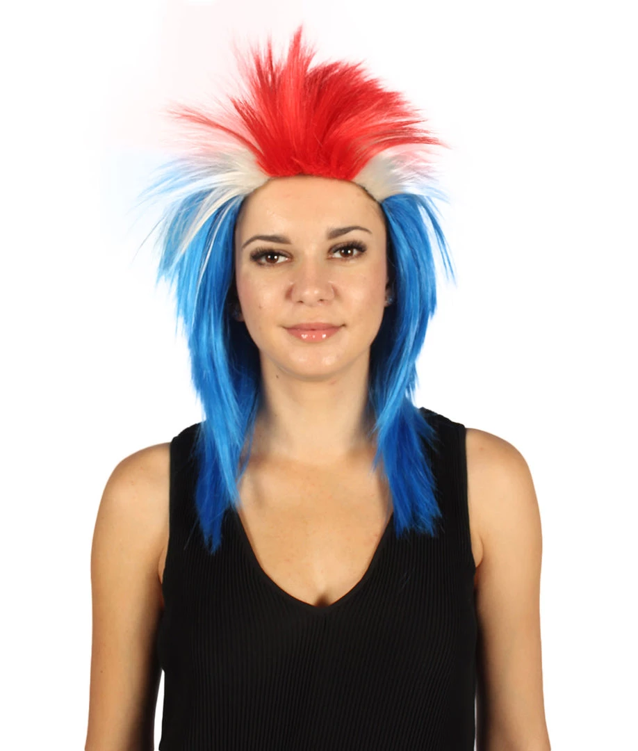 FLAGWIGS Women's Iceland Flag Sport Mullet Wig | National Pride Red White Blue Wig | Premium Breathable Capless Cap 1 FLAGWIGS Women's Iceland Flag Sport Mullet Wig | National Pride Red White Blue Wig | Premium Breathable Capless Cap