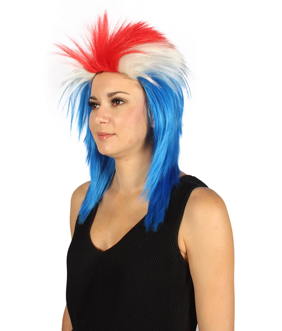 FLAGWIGS Women's Iceland Flag Sport Mullet Wig | National Pride Red White Blue Wig | Premium Breathable Capless Cap 3 FLAGWIGS Women's Iceland Flag Sport Mullet Wig | National Pride Red White Blue Wig | Premium Breathable Capless Cap
