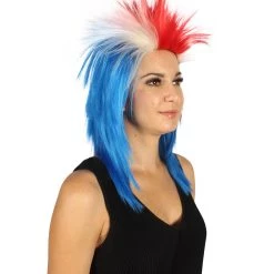 FLAGWIGS Women's Iceland Flag Sport Mullet Wig | National Pride Red White Blue Wig | Premium Breathable Capless Cap 12 FLAGWIGS Women's Iceland Flag Sport Mullet Wig | National Pride Red White Blue Wig | Premium Breathable Capless Cap