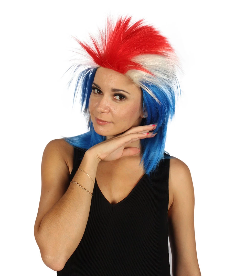 FLAGWIGS Women's Iceland Flag Sport Mullet Wig | National Pride Red White Blue Wig | Premium Breathable Capless Cap 2 FLAGWIGS Women's Iceland Flag Sport Mullet Wig | National Pride Red White Blue Wig | Premium Breathable Capless Cap