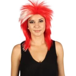 FLAGWIGS Women's Denmark Flag Sport Mullet Wig | Patriotic Character Cosplay Halloween Wig | Premium Breathable Capless Cap