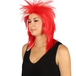 FLAGWIGS Women's Denmark Flag Sport Mullet Wig | Patriotic Character Cosplay Halloween Wig | Premium Breathable Capless Cap