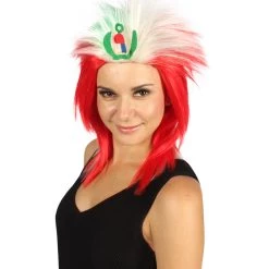 FLAGWIGS Peru Flag Sport Mullet Wig | National Pride White Red Wig | Premium Breathable Capless Cap Women's