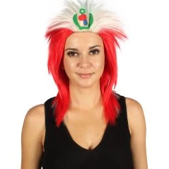 FLAGWIGS Peru Flag Sport Mullet Wig | National Pride White Red Wig | Premium Breathable Capless Cap Women's