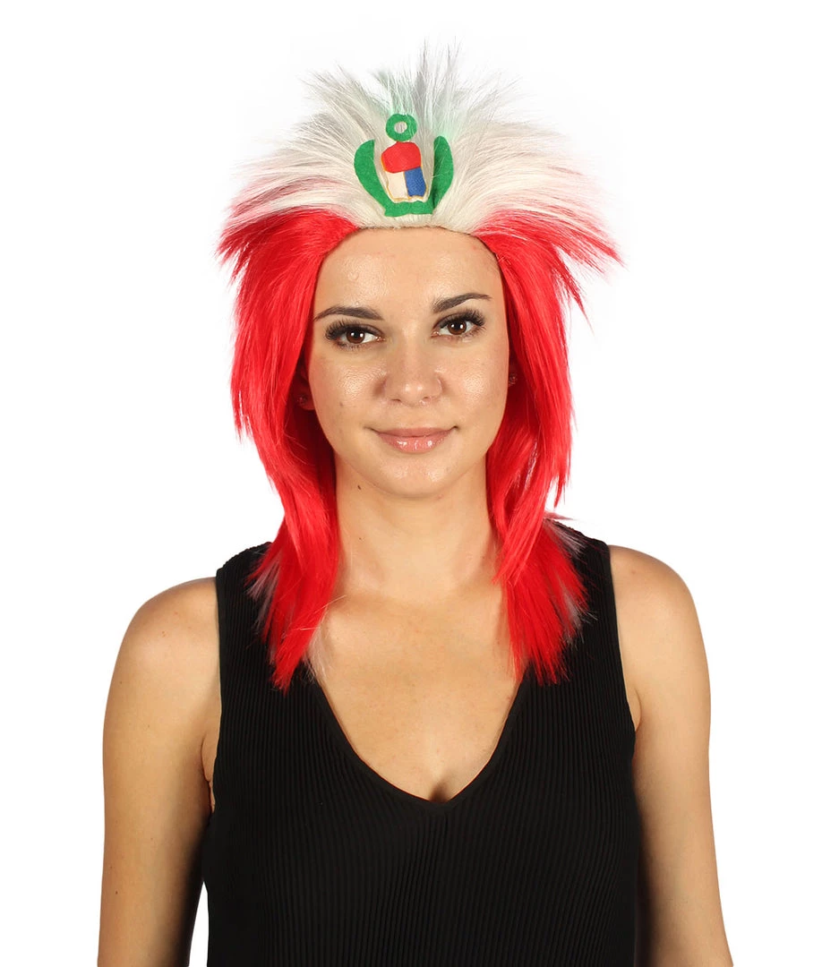 FLAGWIGS Peru Flag Sport Mullet Wig | National Pride White Red Wig | Premium Breathable Capless Cap Women's 1 FLAGWIGS Peru Flag Sport Mullet Wig | National Pride White Red Wig | Premium Breathable Capless Cap Women's