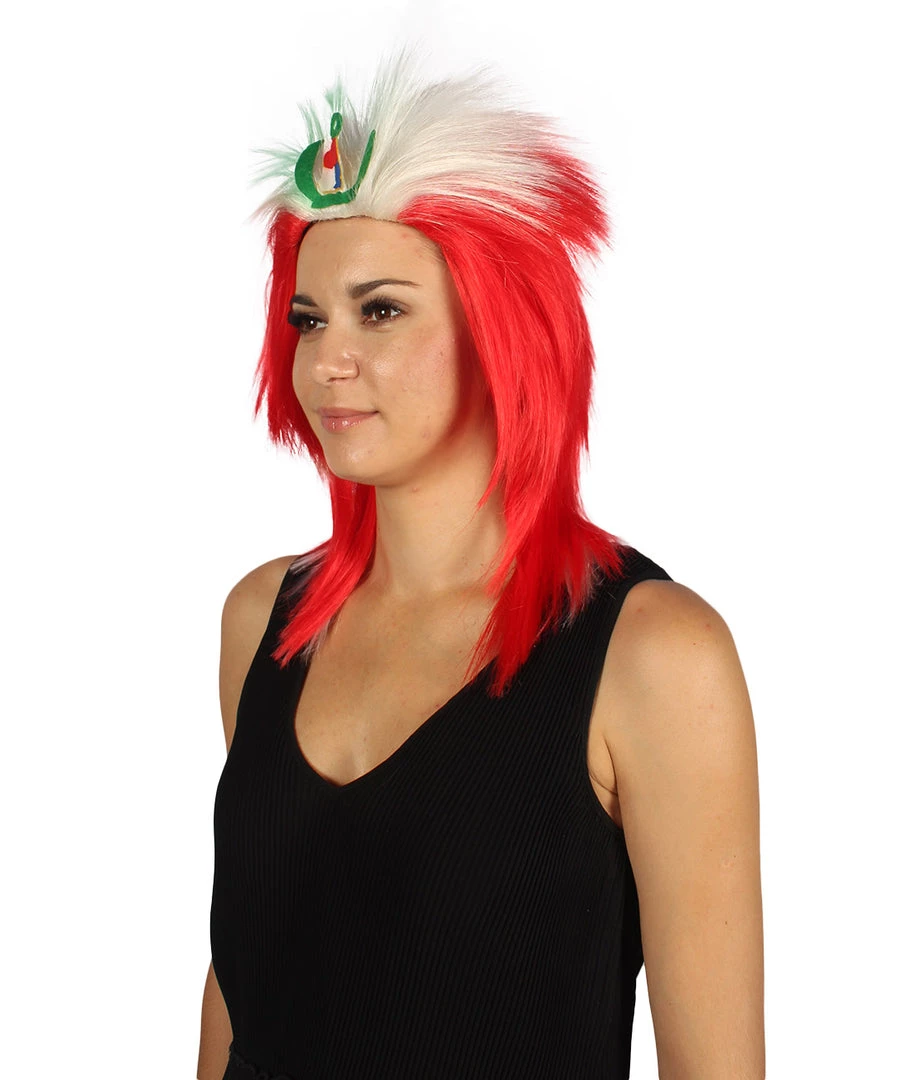 FLAGWIGS Peru Flag Sport Mullet Wig | National Pride White Red Wig | Premium Breathable Capless Cap Women's 3 FLAGWIGS Peru Flag Sport Mullet Wig | National Pride White Red Wig | Premium Breathable Capless Cap Women's