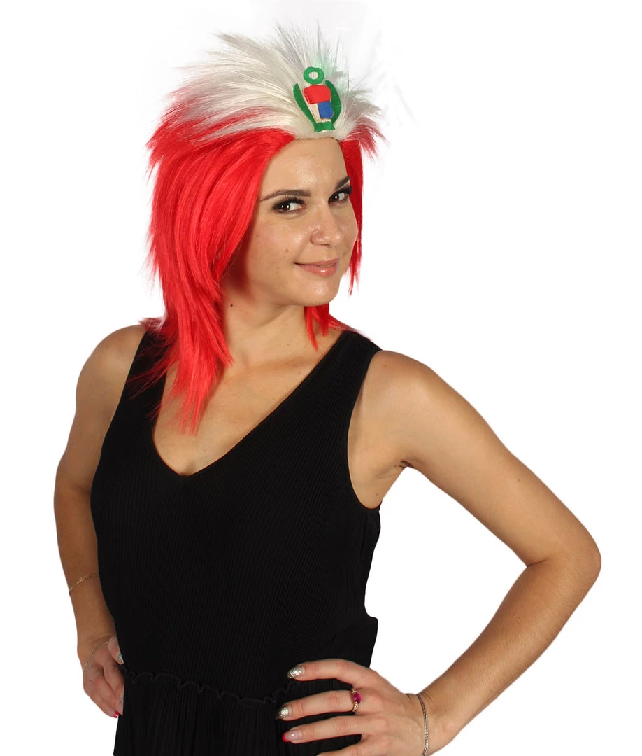 FLAGWIGS Peru Flag Sport Mullet Wig | National Pride White Red Wig | Premium Breathable Capless Cap Women's 6 FLAGWIGS Peru Flag Sport Mullet Wig | National Pride White Red Wig | Premium Breathable Capless Cap Women's