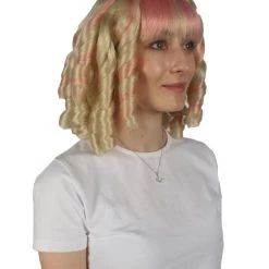 HPO Women's Womens Colonial Historical Pink And Blonde Curly Wig | Premium Breathable Capless Cap 12 HPO Women's Womens Colonial Historical Pink And Blonde Curly Wig | Premium Breathable Capless Cap
