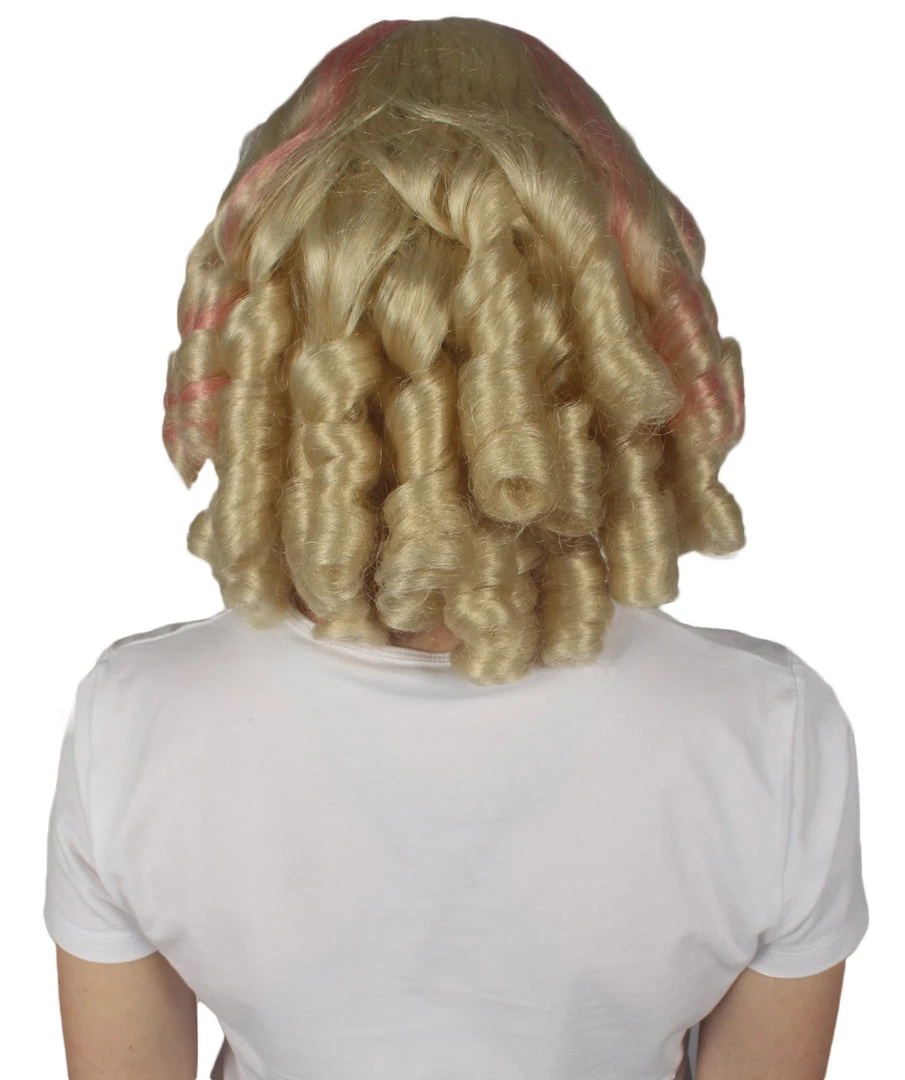 HPO Women's Womens Colonial Historical Pink And Blonde Curly Wig | Premium Breathable Capless Cap 4 HPO Women's Womens Colonial Historical Pink And Blonde Curly Wig | Premium Breathable Capless Cap