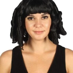 HPO Womens Colonial Historical Black Curly Wig | Premium Breathable Capless Cap Women's