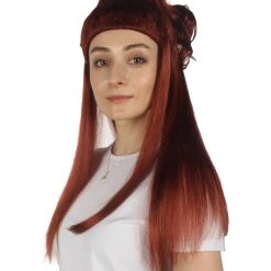 HPO Women Colonial Historical Burgundy Straight Wig | Premium Breathable Capless Cap