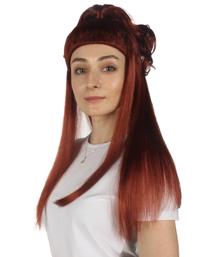 HPO Women Colonial Historical Burgundy Straight Wig | Premium Breathable Capless Cap 2 HPO Women Colonial Historical Burgundy Straight Wig | Premium Breathable Capless Cap
