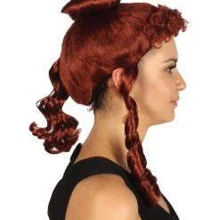 HPO Womens Colonial Lady Wig | Burgundy Historical Wigs | Premium Breathable Capless Cap Women's
