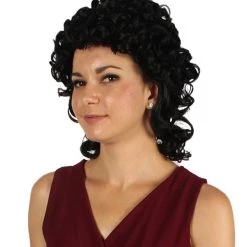 HPO Womens Colonial Lady Curly Wig | Black Historical Wig | Premium Breathable Capless Cap Women's