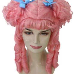 HPO Womens Colonial Lady With Blue Lece Wig | Pink Historical Wigs | Premium Breathable Capless Cap Women's