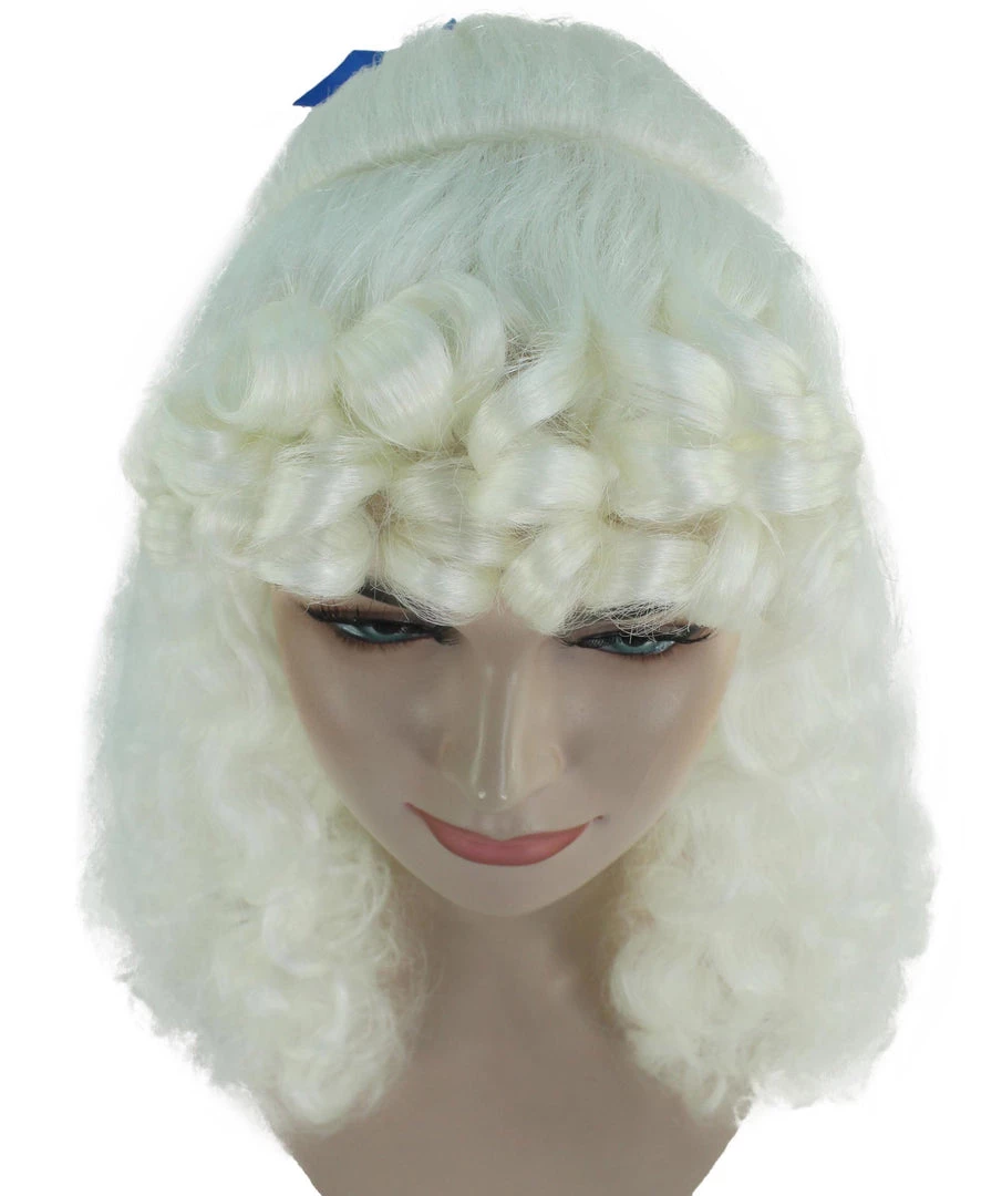 HPO Womens Colonial Lady Curly With Blue Lace Wig | Blonde Historical Wigs | Premium Breathable Capless Cap Women's 7 HPO Womens Colonial Lady Curly With Blue Lace Wig | Blonde Historical Wigs | Premium Breathable Capless Cap Women's