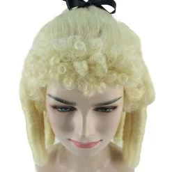 HPO Women's Womens Colonial Lady Curley With Black Lece Wig | Blonde Historical Wigs | Premium Breathable Capless Cap