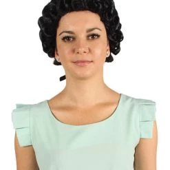 HPO Womens Colonial Lady Curley Black Historical Wig | Premium Breathable Capless Cap Women's
