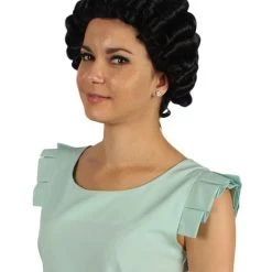 HPO Womens Colonial Lady Curley Black Historical Wig | Premium Breathable Capless Cap Women's