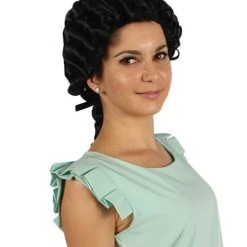 HPO Womens Colonial Lady Curley Black Historical Wig | Premium Breathable Capless Cap Women's