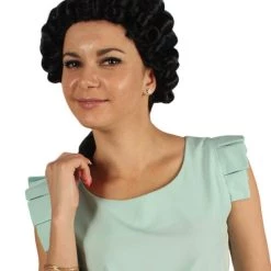HPO Womens Colonial Lady Curley Black Historical Wig | Premium Breathable Capless Cap Women's
