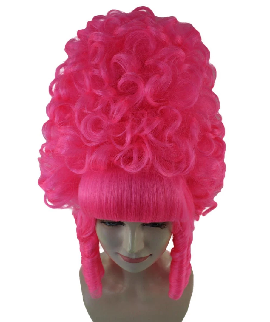 HPO Womens French Colonial Marie Antoinette Wig | Neon Pink Historical Cosplay Wigs | Premium Breathable Capless Cap Women's 7 HPO Womens French Colonial Marie Antoinette Wig | Neon Pink Historical Cosplay Wigs | Premium Breathable Capless Cap Women's