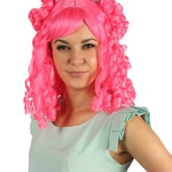HPO Women's Womens Colonial Lady Pink Curly Wig | Premium Breathable Capless Cap
