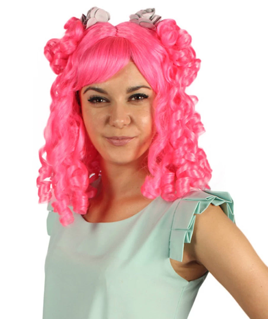HPO Women's Womens Colonial Lady Pink Curly Wig | Premium Breathable Capless Cap 2 HPO Women's Womens Colonial Lady Pink Curly Wig | Premium Breathable Capless Cap